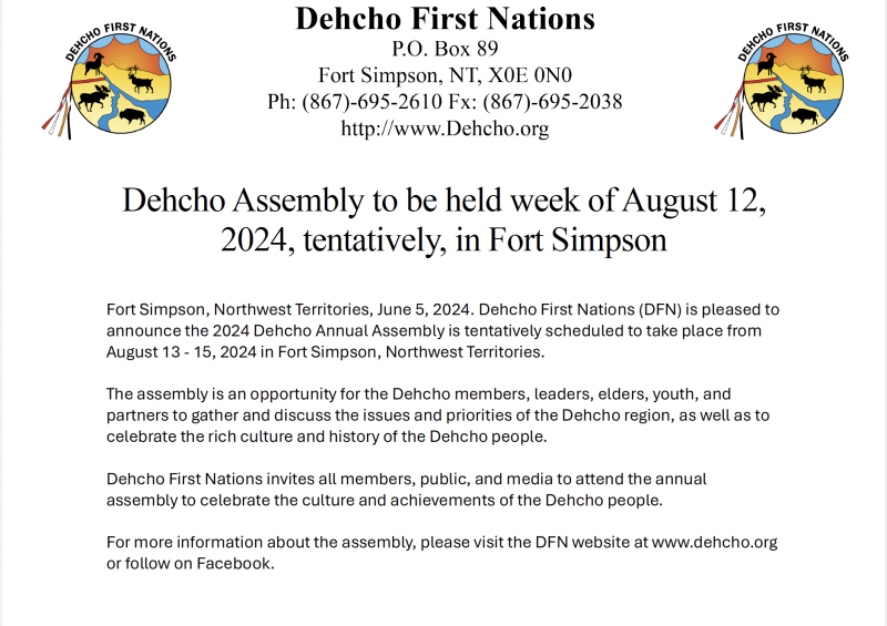 Dehcho Assembly Tentative Dates Announced